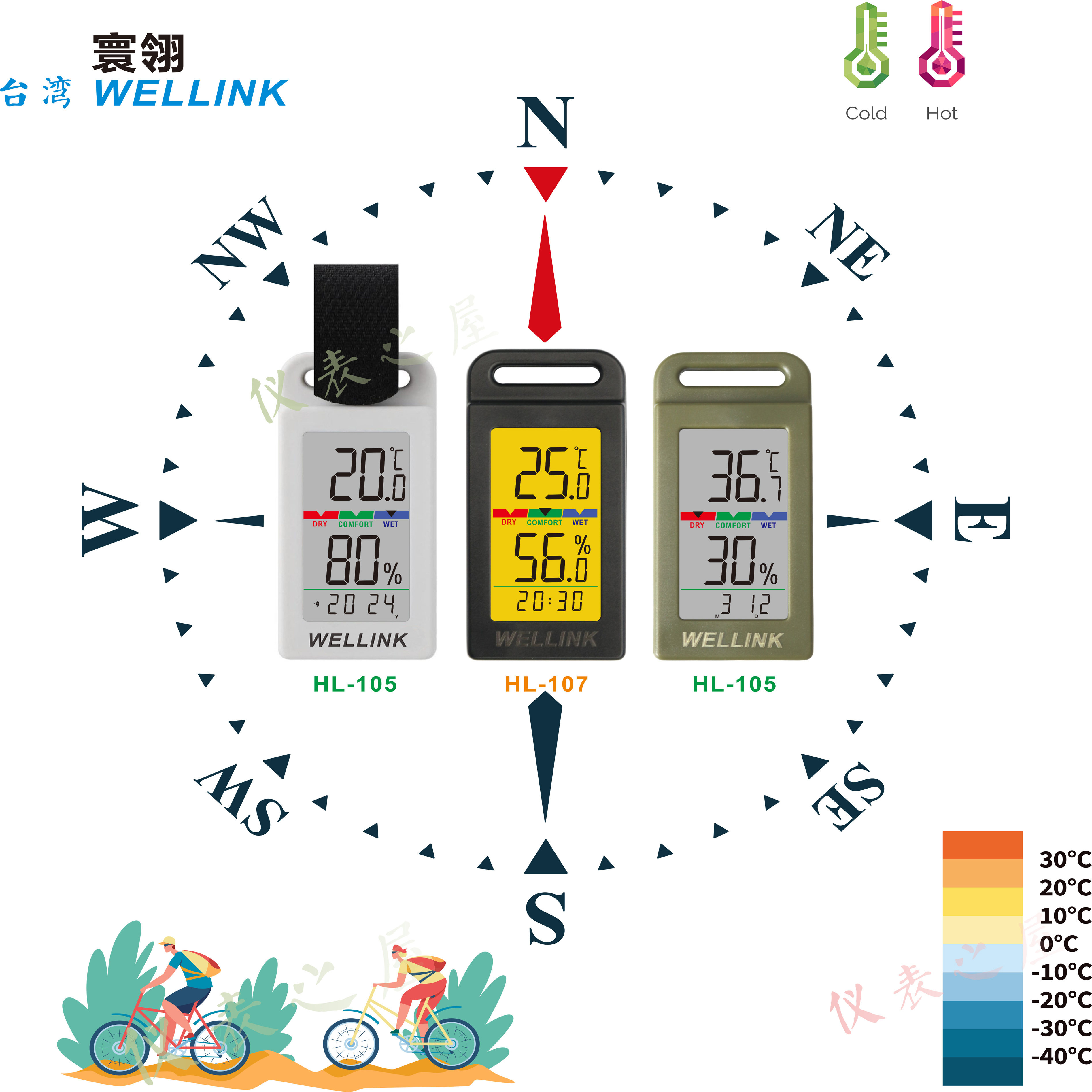 便携温度计户外家用温湿度计野营登山车载温度计小巧时钟温湿度表
