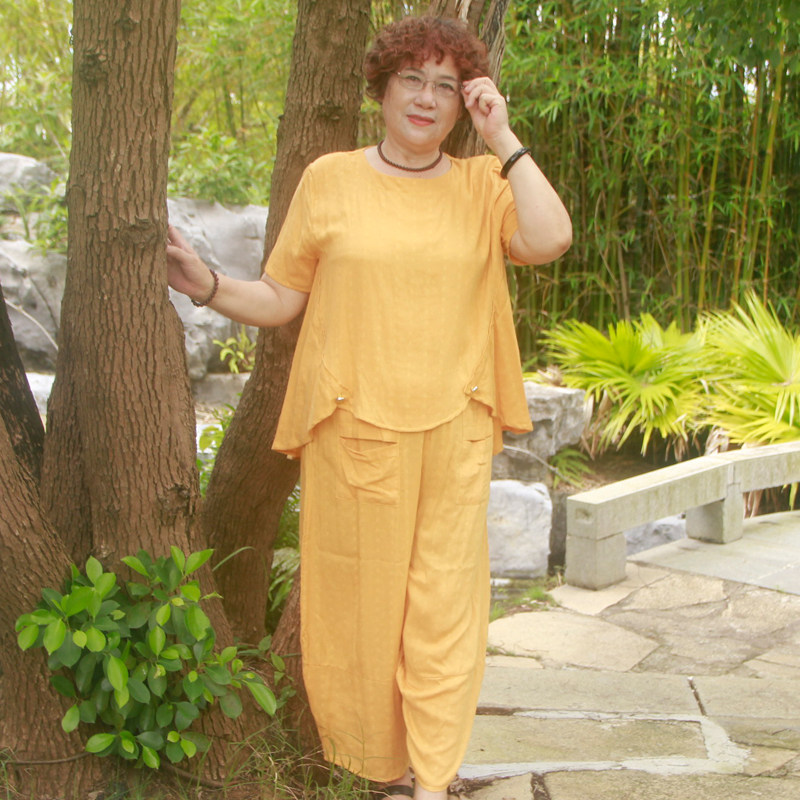 竹纤维短袖套装舒适宽松胖妈妈装