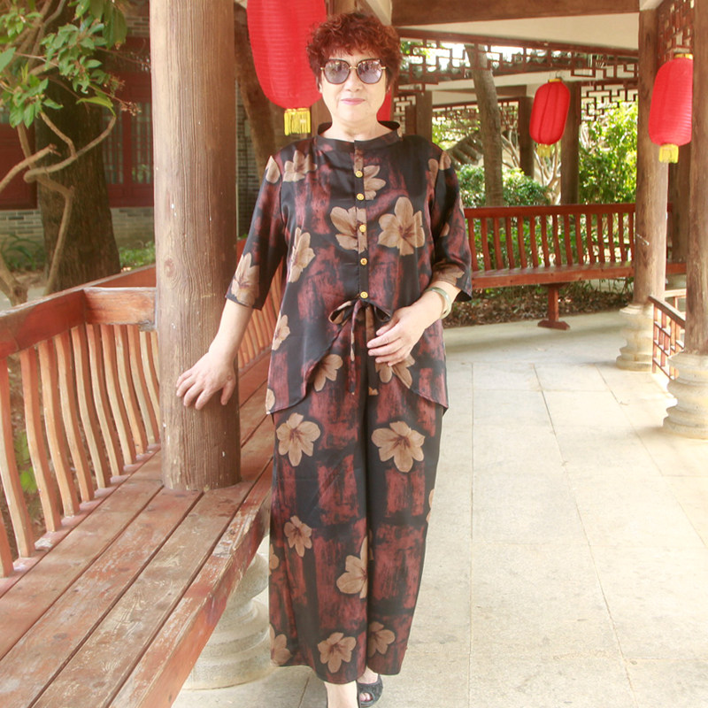 中老年人夏季真丝套装香云纱奶奶