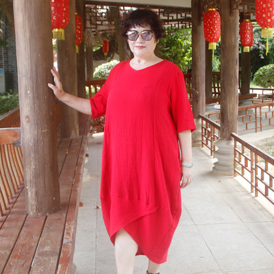 胖妈妈夏季加大码宽松短袖连衣裙