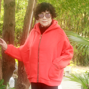 中老年冬羊毛外套加肥大码胖妈妈款宽松连帽拉链上衣短款毛呢开衫