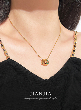 可拆卸轻奢中古三环扣项链