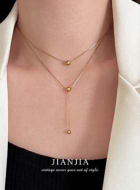 极简双层叠戴小金球项链
