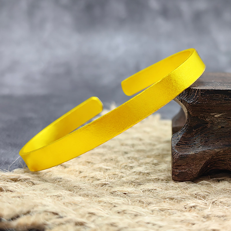 黄金手镯男女款足金999古法平板开口手环简约气质可调节送礼刻字