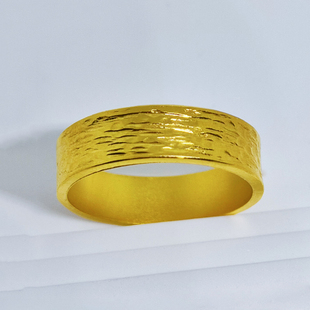 黄金戒指男女款足金999哑光锤纹指环对戒尾戒实心素圈送礼可刻字