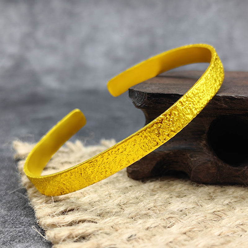 黄金手镯男女款足金999个性锤纹手环开口可调节送男友父亲可刻字