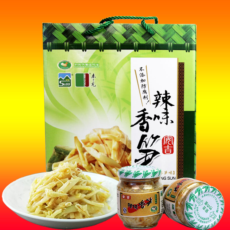 安吉辣味香笋115gx12瓶装礼盒特产竹笋红油辣笋丝下饭菜零食年货