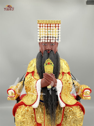 古典线雕香樟木手工东岳大帝神像