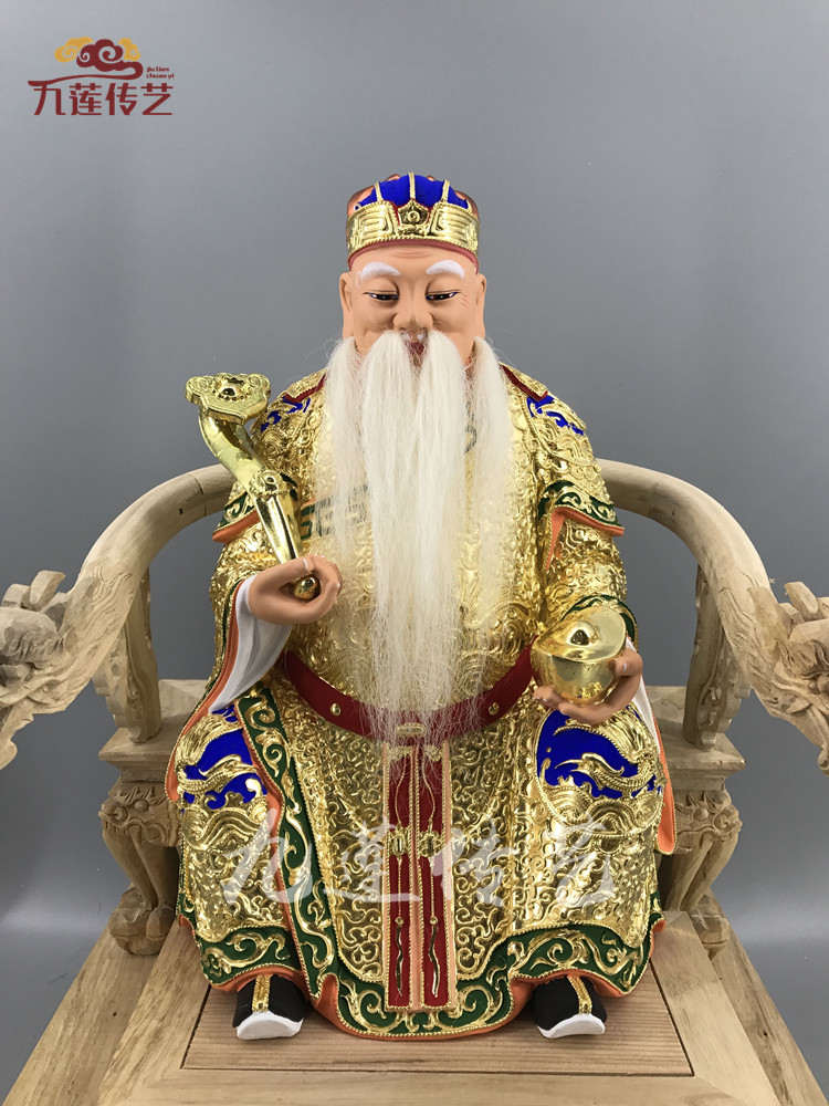 土地公木雕神像福德正神大伯公尺一脱尺三樟木漆线精工九莲木雕