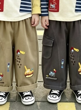 儿童长裤日系卡通挖掘机刺绣