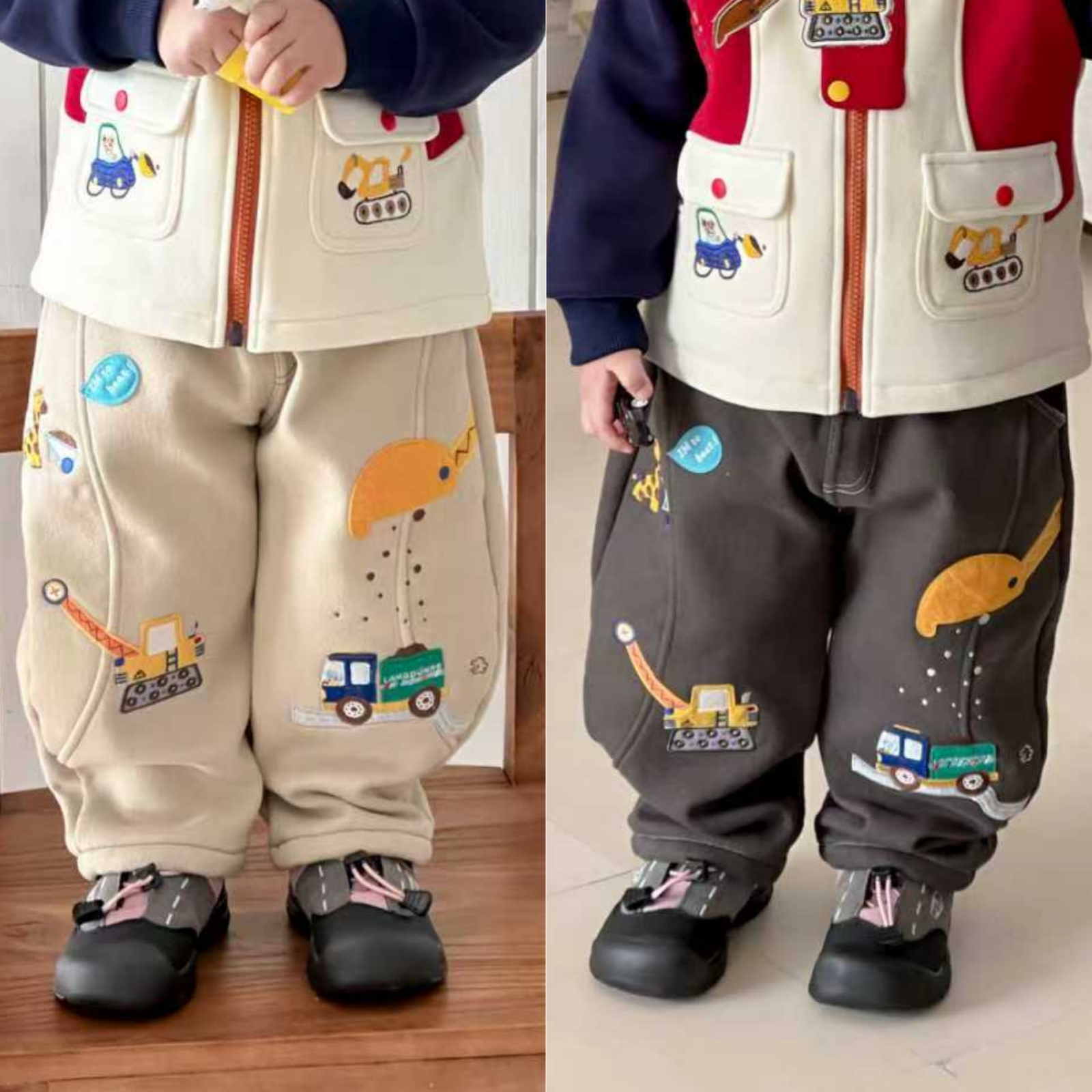 儿童长裤日系25秋款男童长裤子卡通工程车刺绣宝宝长裤梭织长裤