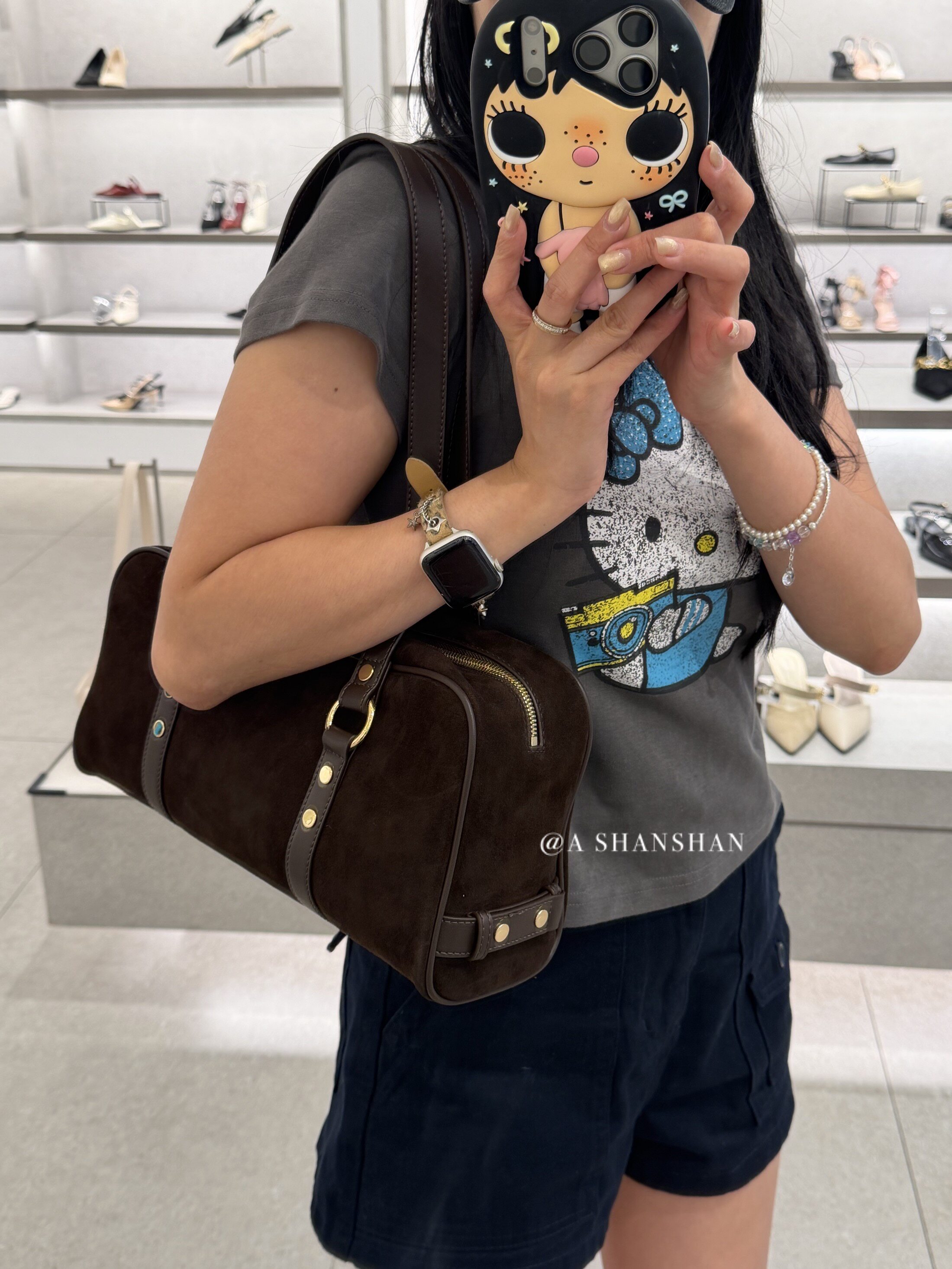 【珊珊家不退换】CK新品CK2-30151687-1绒面双肩带单肩手提托特包