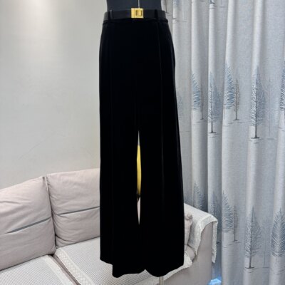 Luo金丝绒高腰显高显瘦阔腿裤