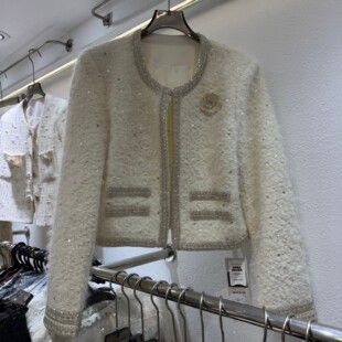 轻奢重工钉珠亮片毛绒短外套洋气名媛上衣 青儿小香风法式 QING