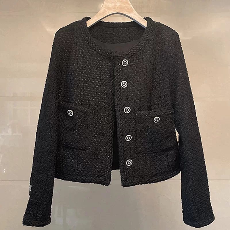 Пальто ретро, кардиган с круглым воротником, стиль Chanel, коллекция 2021 года, французский стиль