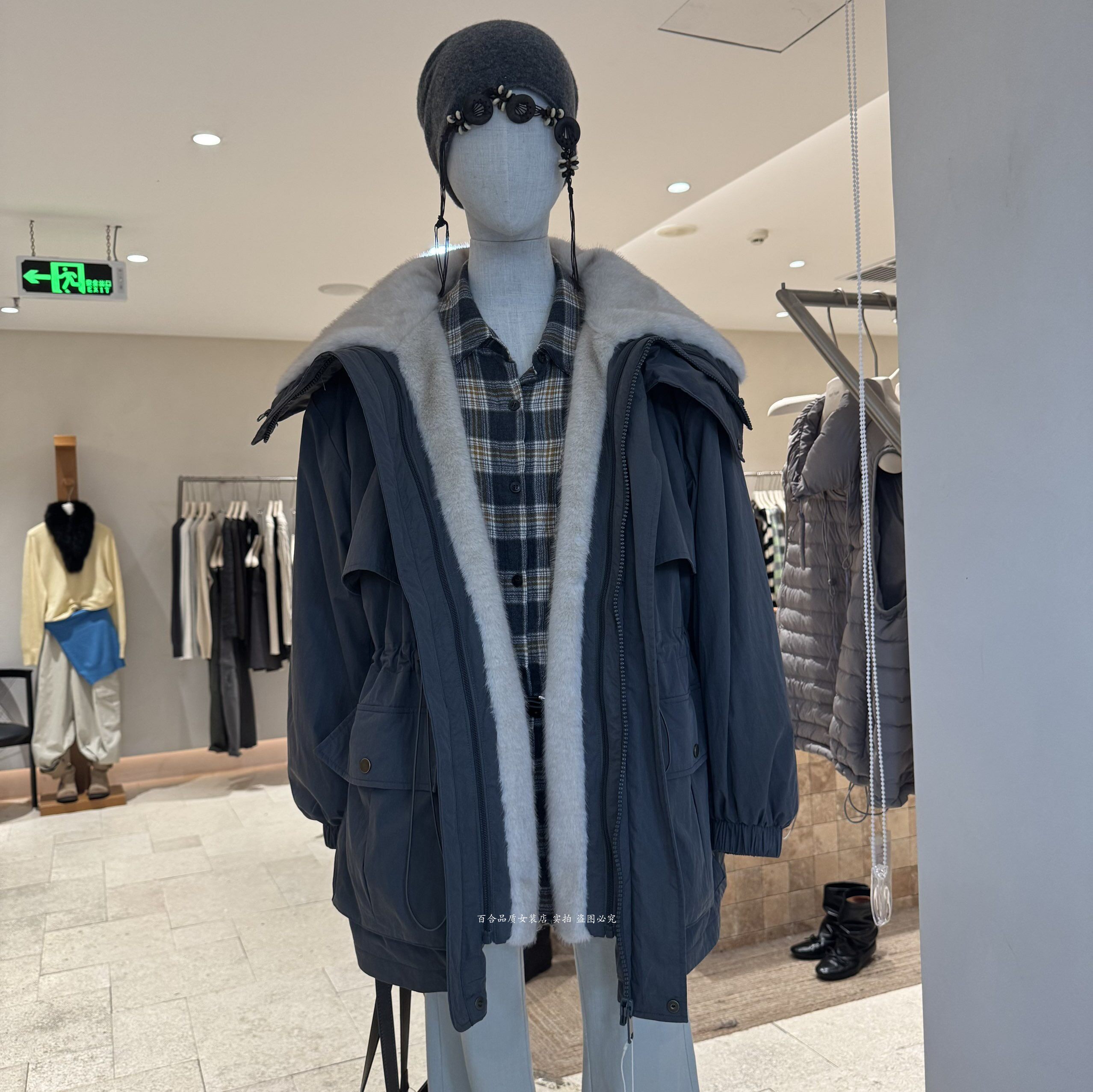 秋冬两穿水貂毛工装风派克服外套