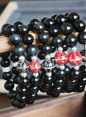 铁头的店名族风情侣925银黑曜石