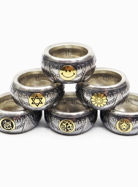 古董摩根银币纯银足金点金戒指