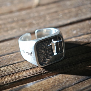 铁头的店 925银楚门的世界电影周边复古拉丝戒指个性潮流银饰指环