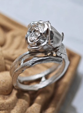 铁头的店女银复古玫瑰花戒指