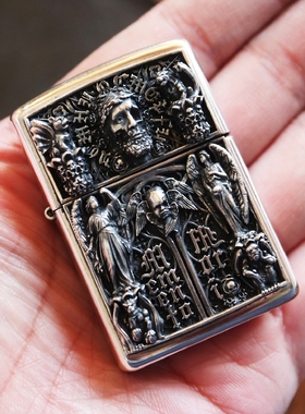 欧洲神话雕像纯银贴章zippo火机