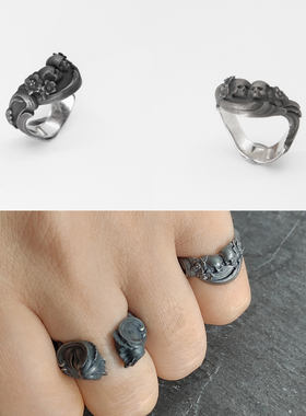 纯银日式暗黑磨砂哥特骷髅戒指