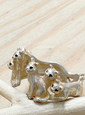 纯银欧美甜美风猫咪小猫动物戒指