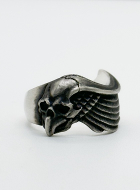 情侣纯银暗黑乌鸦骷髅戒指日式MC