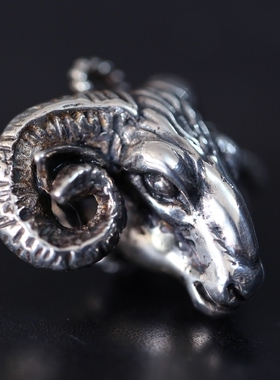 写实羊头吊坠纯银手工雕刻项链