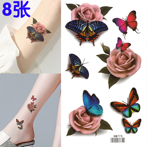 3D玫瑰花纹身贴防水持久