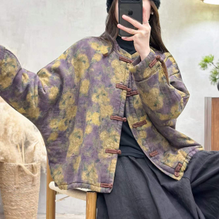 冬上新短款复古做旧民族风女装棉袄加棉外套