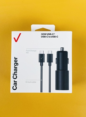 美国Verizon车载30W充电器套装配送1.8米双TYPE-C线车充快充头