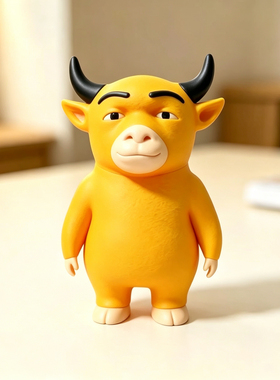 牛来手办桌面公仔摆件红黄色办公桌电脑旁可爱治愈牛市摆件收藏礼