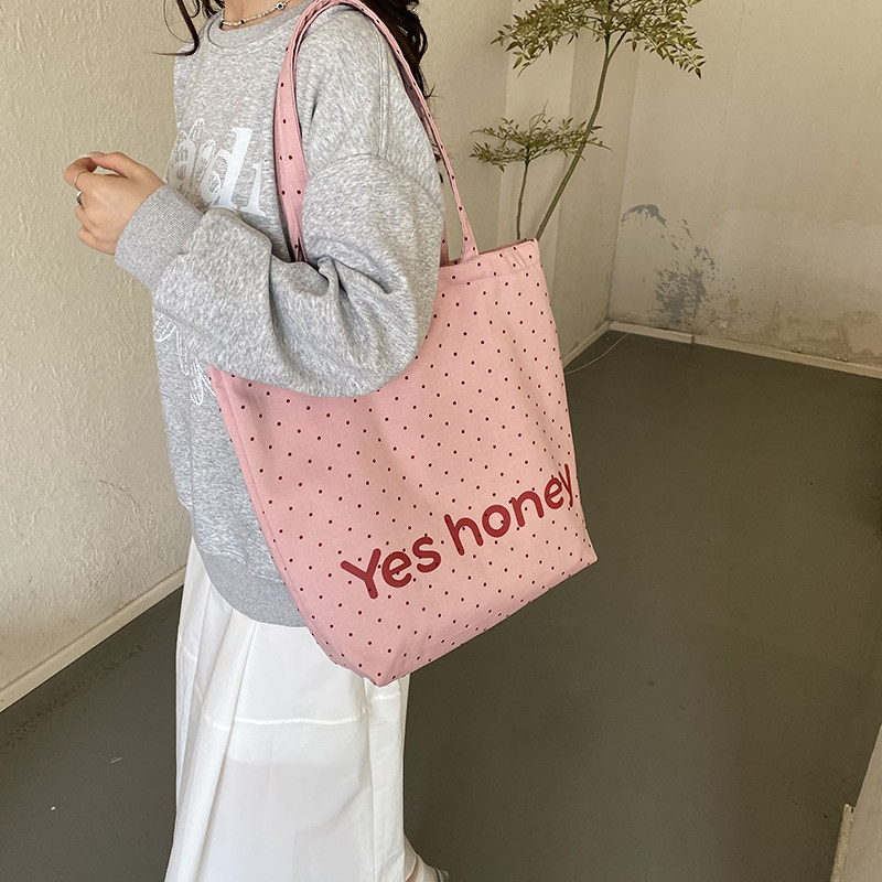 韩系小清新波点托特包女少女风帆布包高级感单肩包