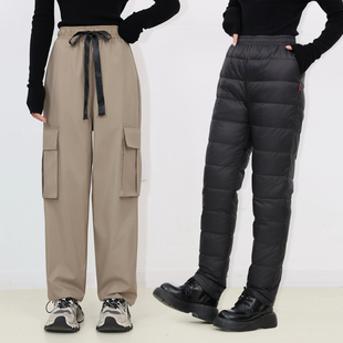 可脱卸内胆羽绒工装休闲裤女2026新款冬季抽绳防寒保暖白鸭绒长裤