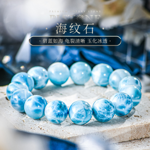 PLSTONE普琳丝天然水晶多米尼加海纹石拉利玛手链手串女男礼物