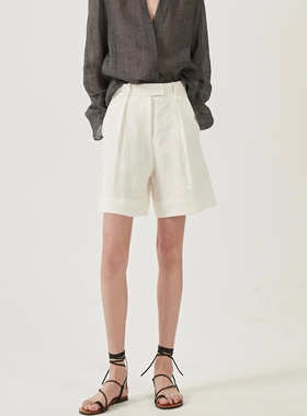 tuum nomen 亚麻 中高腰 通勤休闲舒适白色西装短裤 2023春夏新款