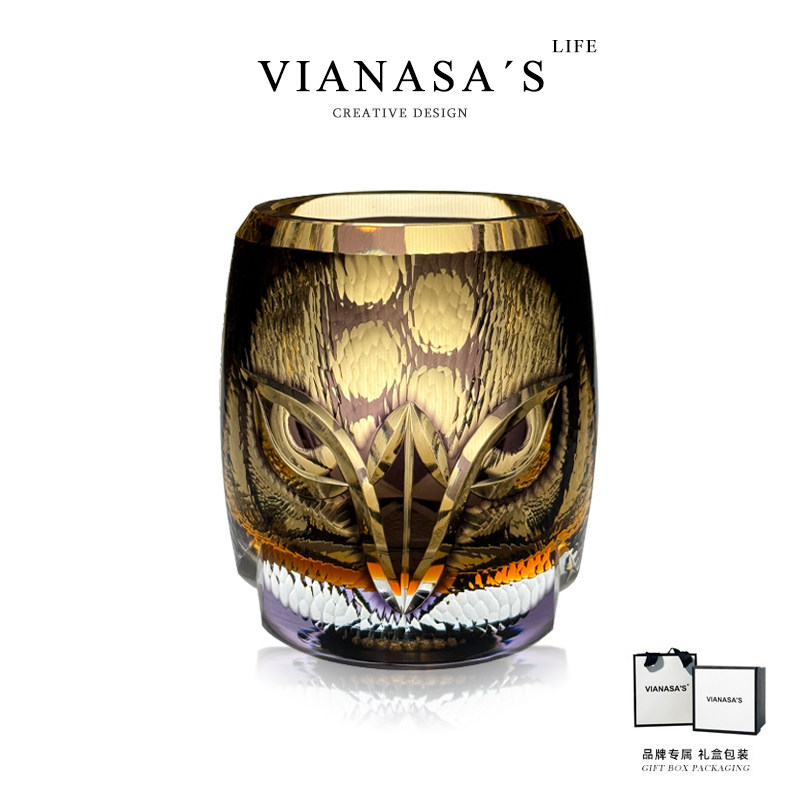 thumbnail for VIANASA'S Master Collection Handmade Owl Edo Kiriko Crystal Wine Glasses Personalized Wine Glasses Gift