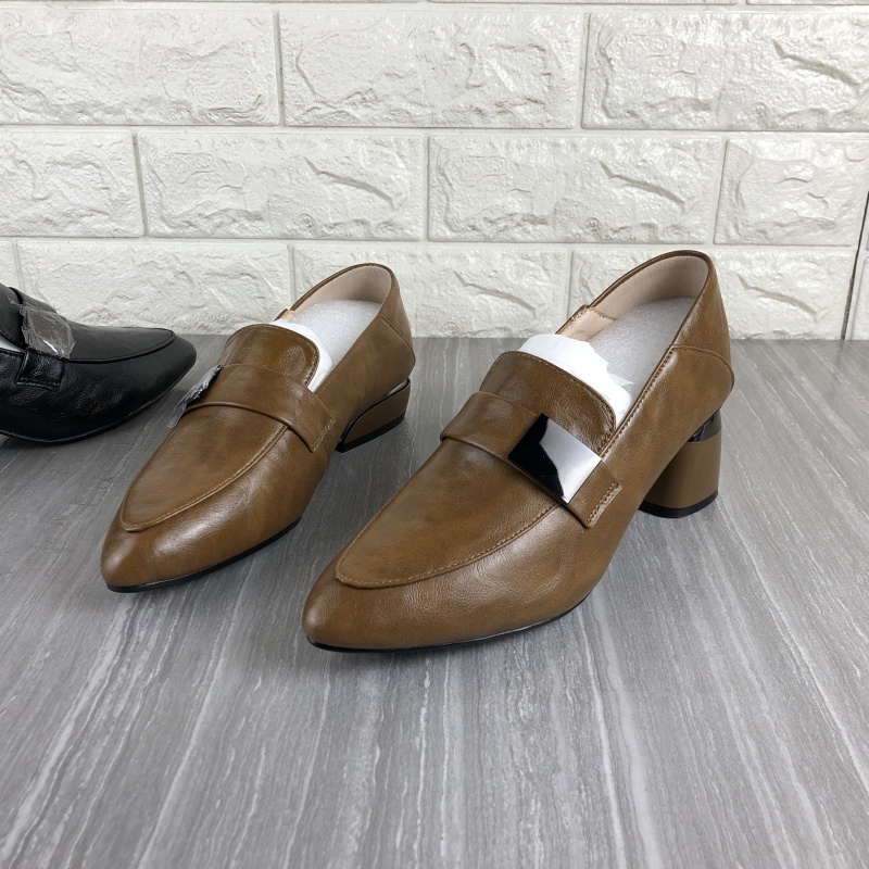 真皮女鞋粗跟尖头单鞋皮鞋