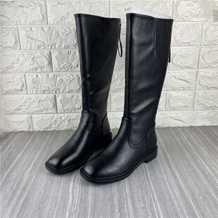 冬季 断码 处理真皮羊皮低跟后拉链长靴瘦瘦靴方头时尚 高筒女靴 新款