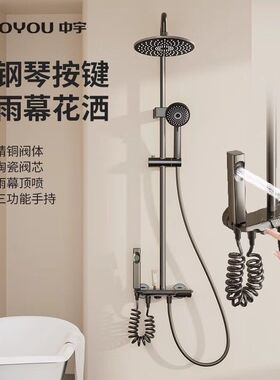 中宇淋浴花洒套装卫生间洗澡淋雨增压力全铜主体淋浴钢琴键14814