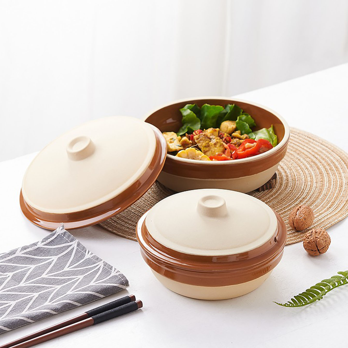 带盖蒸饭碗蒸菜碗粗陶碗老式土碗钵仔碗陶瓷蒸饭复古碗家用饭钵