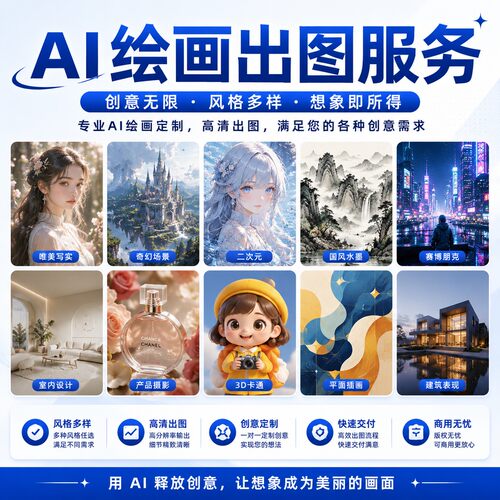 AI绘画代出图商品图详情页海报设计电商美工插画生成服务
