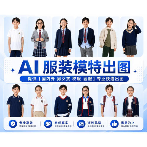 校服AI模特童装园服班服运动服AI试穿换装商品图设计代出图