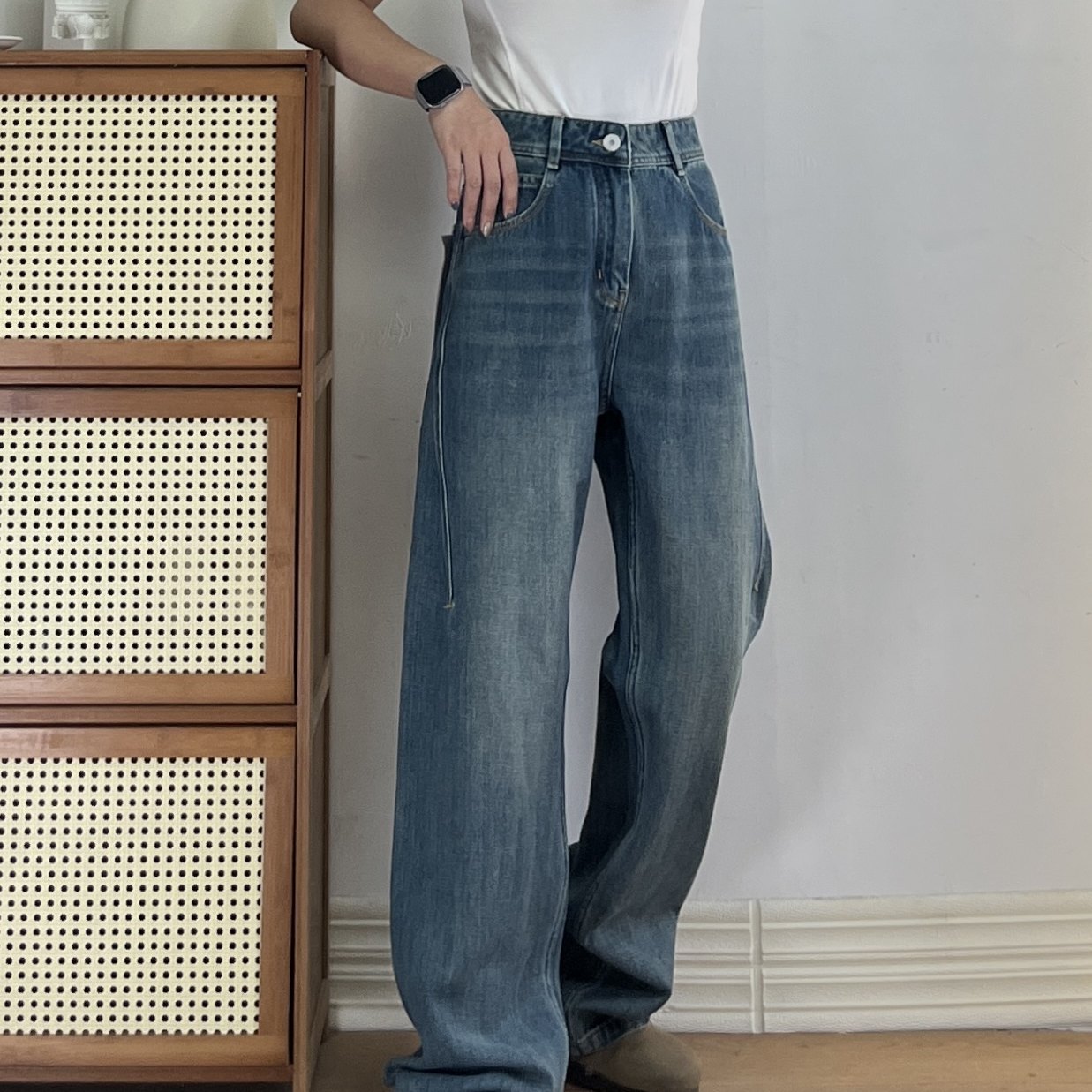 直面弹高个子复古蓝高腰显瘦弯刀直筒牛仔裤女宽松阔腿拖地长裤子,女装/女士精品,牛仔裤,淘宝优惠券,粉丝福利购,淘宝优惠卷