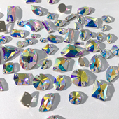 精品K9倒边平扣双孔手缝石白AB幻彩手工DIY水晶钻石服饰鞋 包镶钻