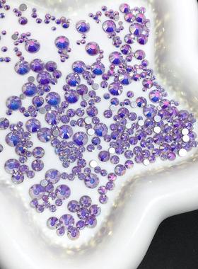 新款平底圆形水钻银色镀底美甲钻雾中青莲混合玻璃SS6-SS30水晶