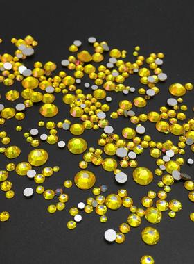 新款平底圆形水钻银色镀底美甲钻红金鹅黄混合玻璃SS6-SS30水晶钻