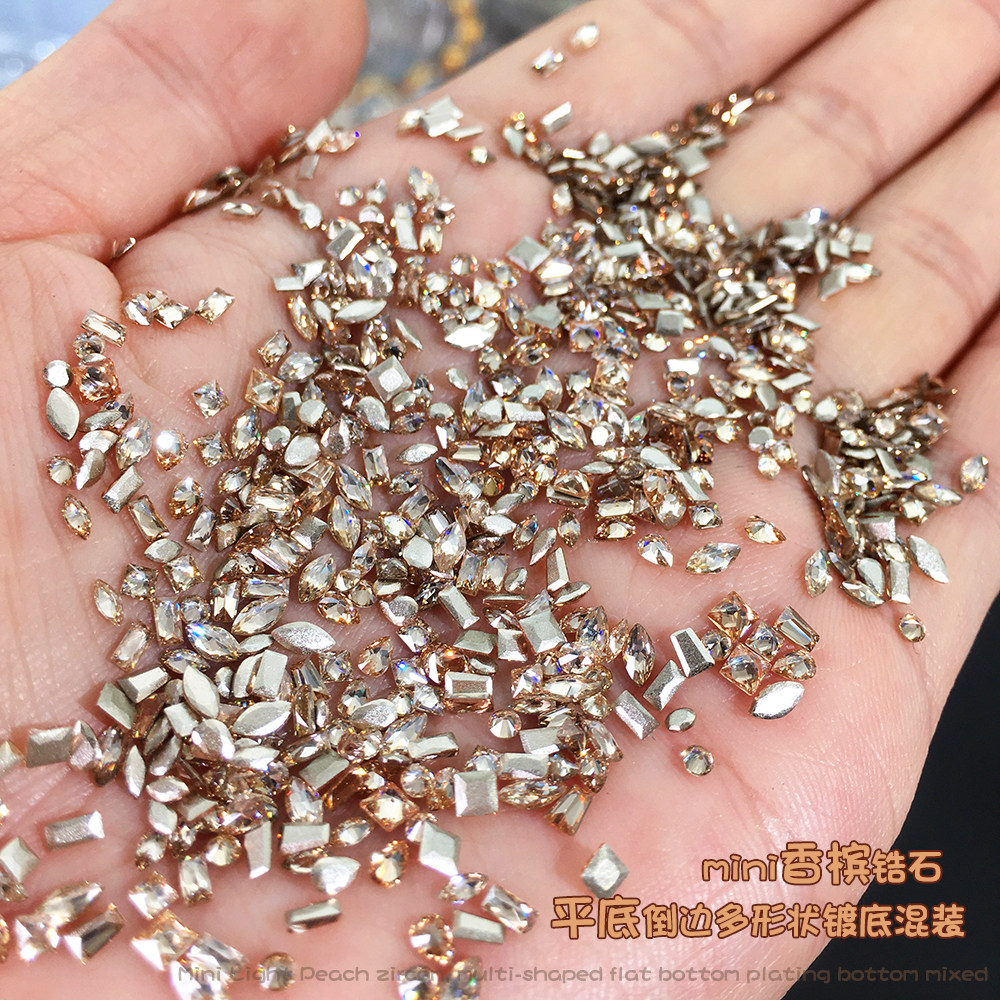 SUNLEAD平底倒边香槟锆石美甲钻