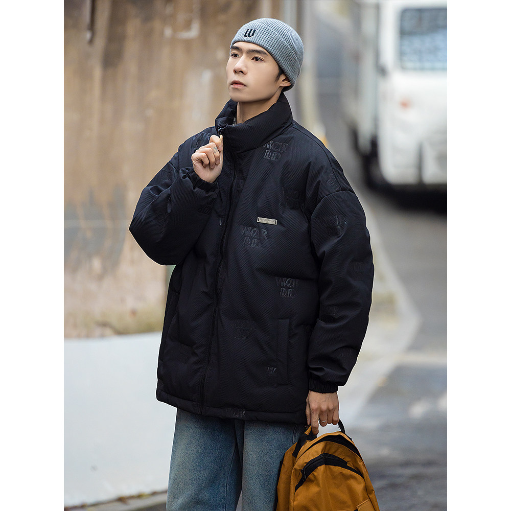 2024 양각 다운 재킷 남성 복고풍 스탠드 칼라 두꺼운 겨울 새로운 90 다운 재킷 유행 브랜드 커플 루즈 재킷